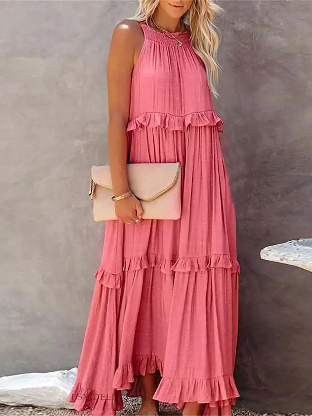 Women’s Ruffled Maxi Dress – Sleeveless Summer Boho Style